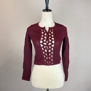 Sandro Paris Open Knit Cardigan Women's Size *XS Burgundy